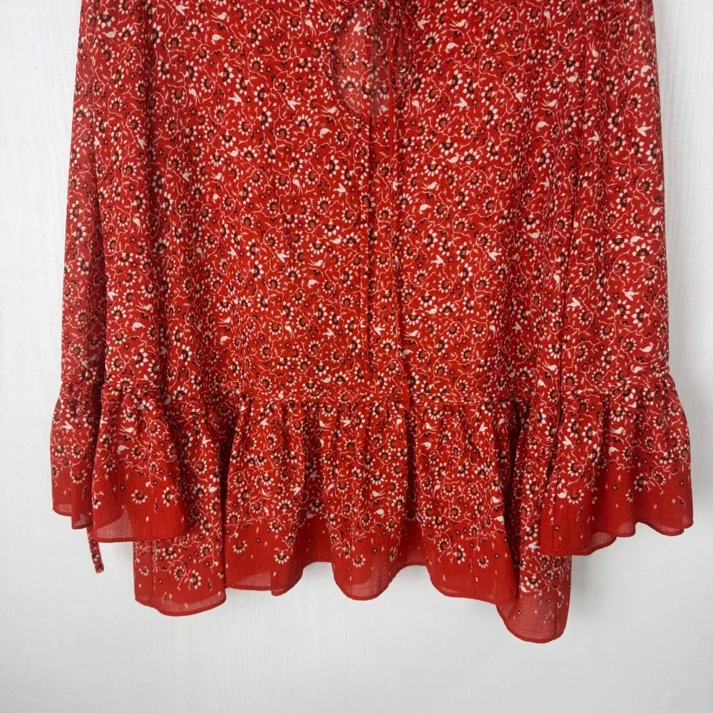 Max‎ Studio Women Red Sz XL Peasant blouse bell sleeves tiered/ruffle hem